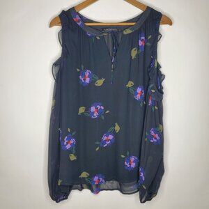 Sanctuary Women Black Floral Sheer Sleeve Cold Shoulder Blouse Size L Tie Neck